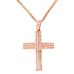 Σταυρός από ροζ χρυσό Κ14 με αλυσίδα